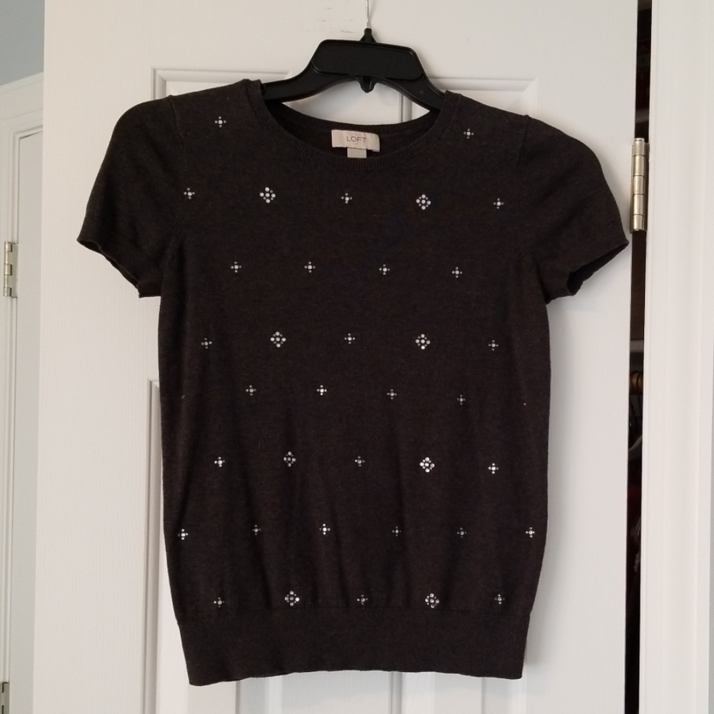 Loft heathered grey jeweled top Sz XS